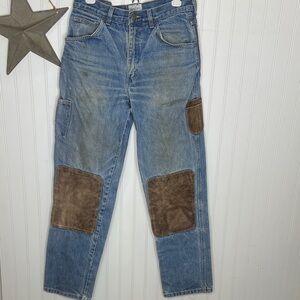 Jaque Dubois Blue Jeans with Brown Leather Patches Size 32